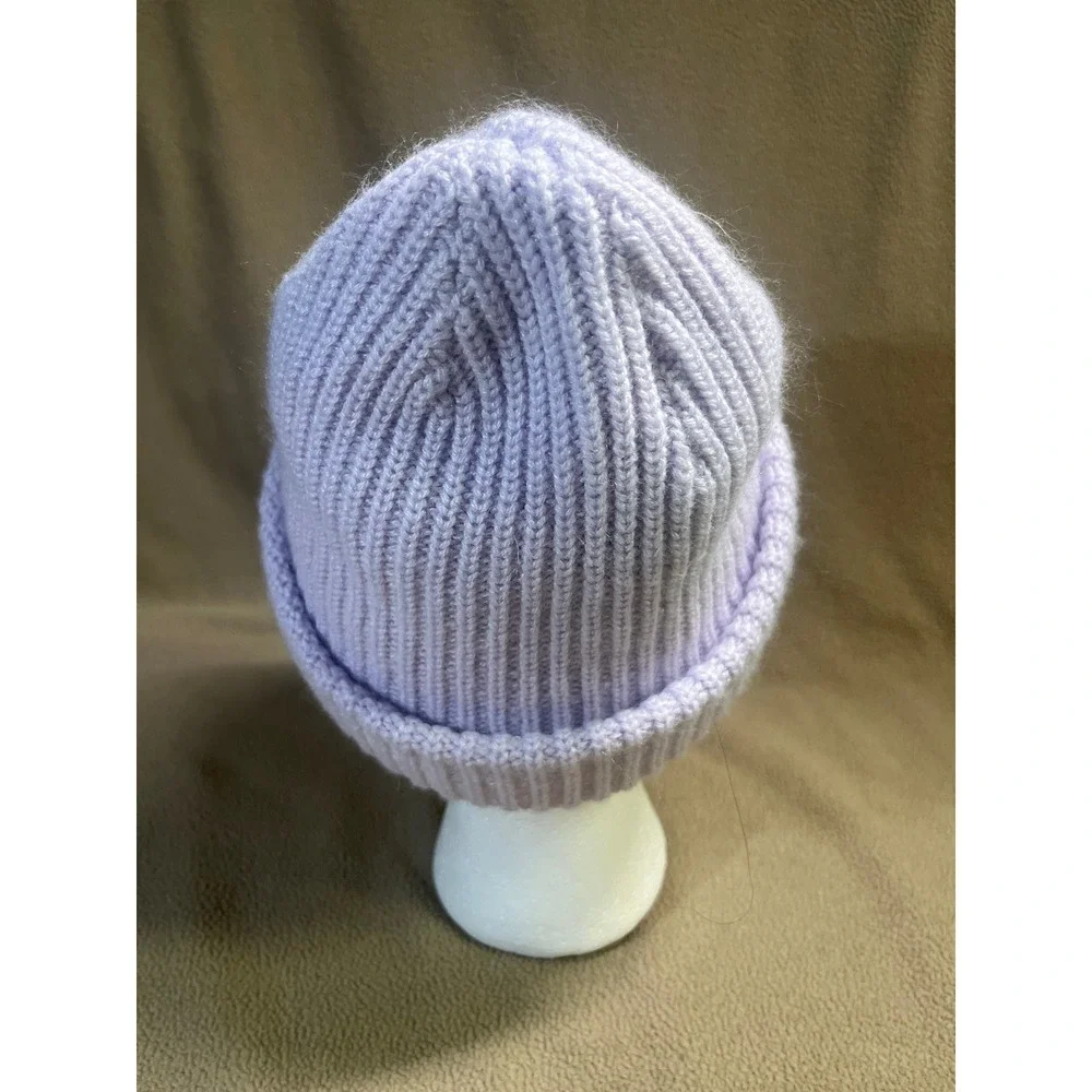 The North Face Kids Beanie Hat Lavender Purple Ribbed Knit Cuffed Logo‎ One Size